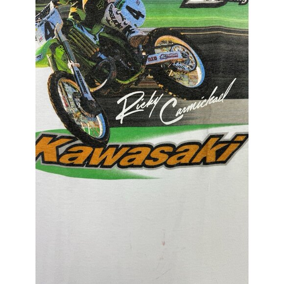 Vintage 90's Kawasaki Racing Ricky Carmichael Factory Effex White Shirt Promo - Picture 7 of 16